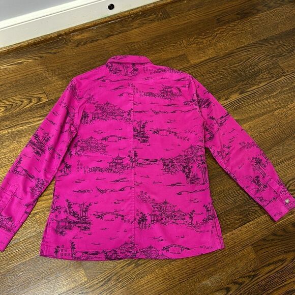 Chico’s Brushed Suede Raspberry Color Button Down Shirt - Size 0 - Picture 9 of 10